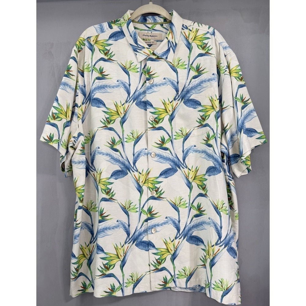 Tommy Bahama Camp Floral Hawaiian Button Up 100% Silk Shirt Size XL  Men's